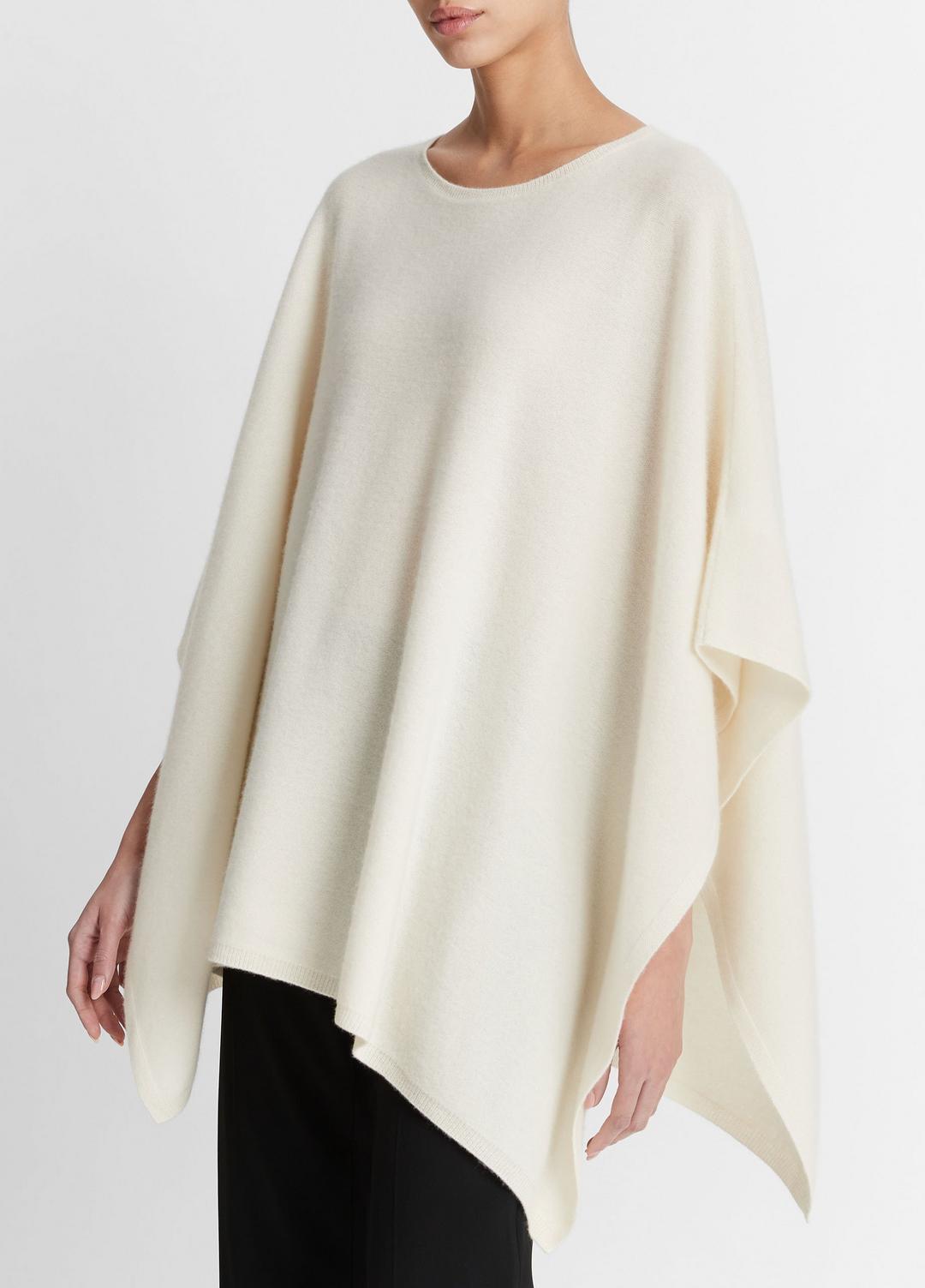 VINCE Women Reverse-Jersey Cashmere Boat-Neck Poncho in Sweaters OPTIC WHITE