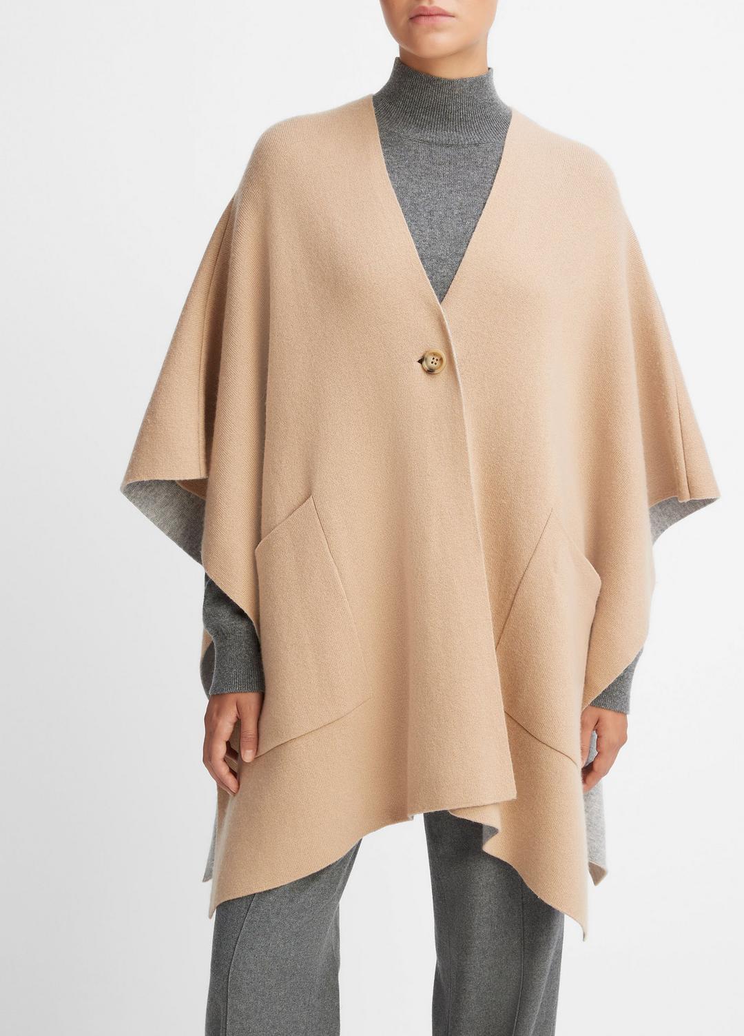 VINCE Women Wool and Cashmere Double-Face Cape in Sweaters CAMEL GREY