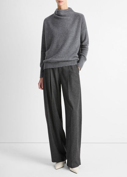 VINCE Women Plush Cashmere Funnel-Neck Sweater in Turtleneck HEATHER GRAPHITE