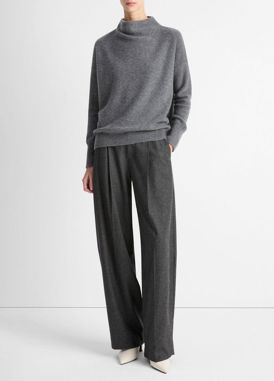 VINCE Women Plush Cashmere Funnel-Neck Sweater in Turtleneck HEATHER GRAPHITE