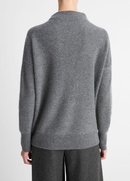 VINCE Women Plush Cashmere Funnel-Neck Sweater in Turtleneck HEATHER GRAPHITE