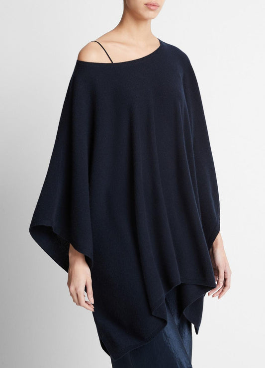 VINCE Women Reverse-Jersey Cashmere Boat-Neck Poncho in Sweaters COASTAL BLUE