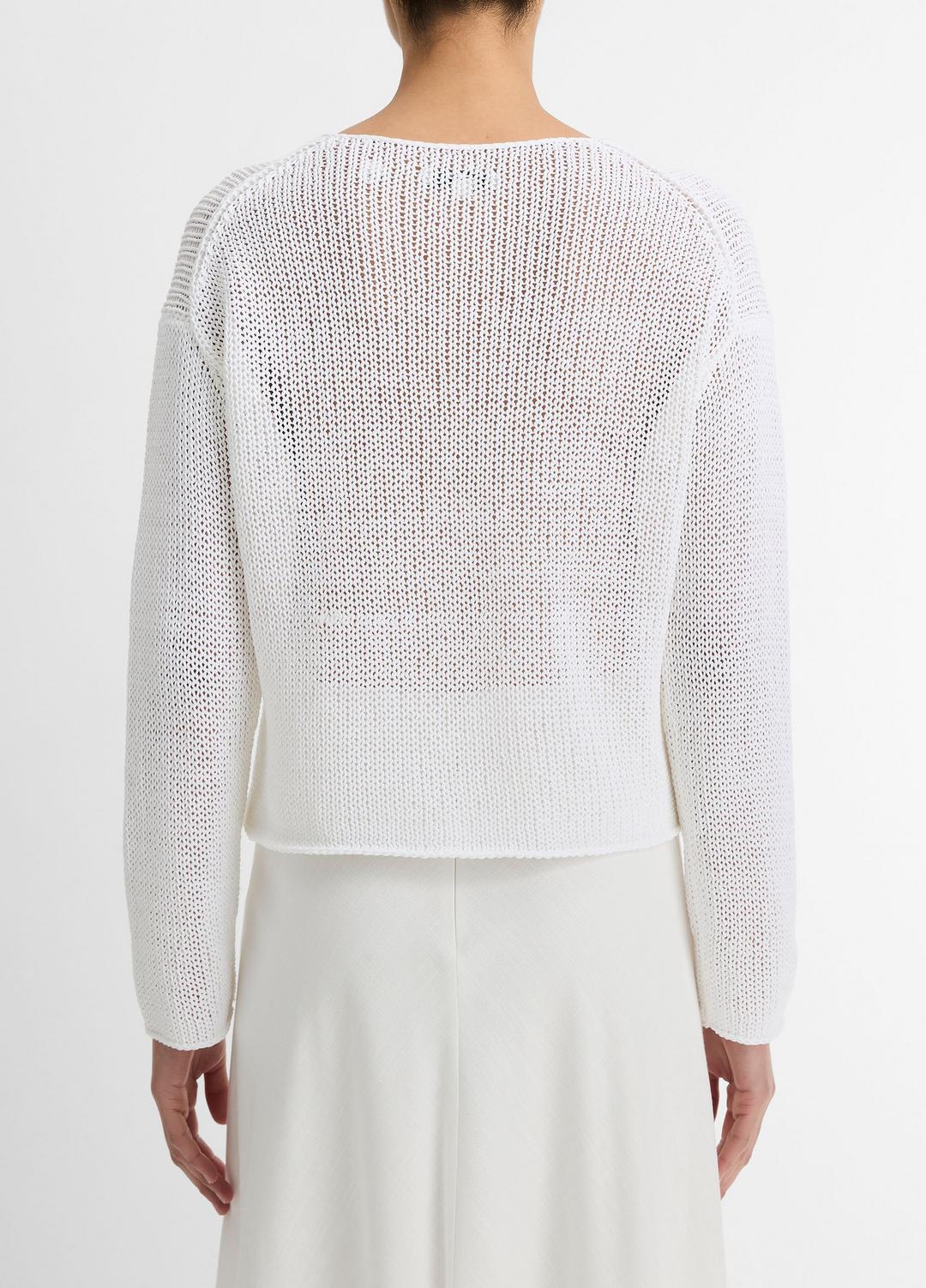 VINCE Women Italian Coated Cotton-Blend Sweater in Crew Neck OPTIC WHITE