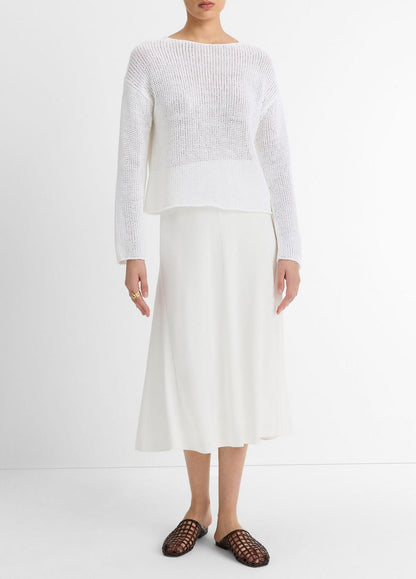 VINCE Women Italian Coated Cotton-Blend Sweater in Crew Neck OPTIC WHITE