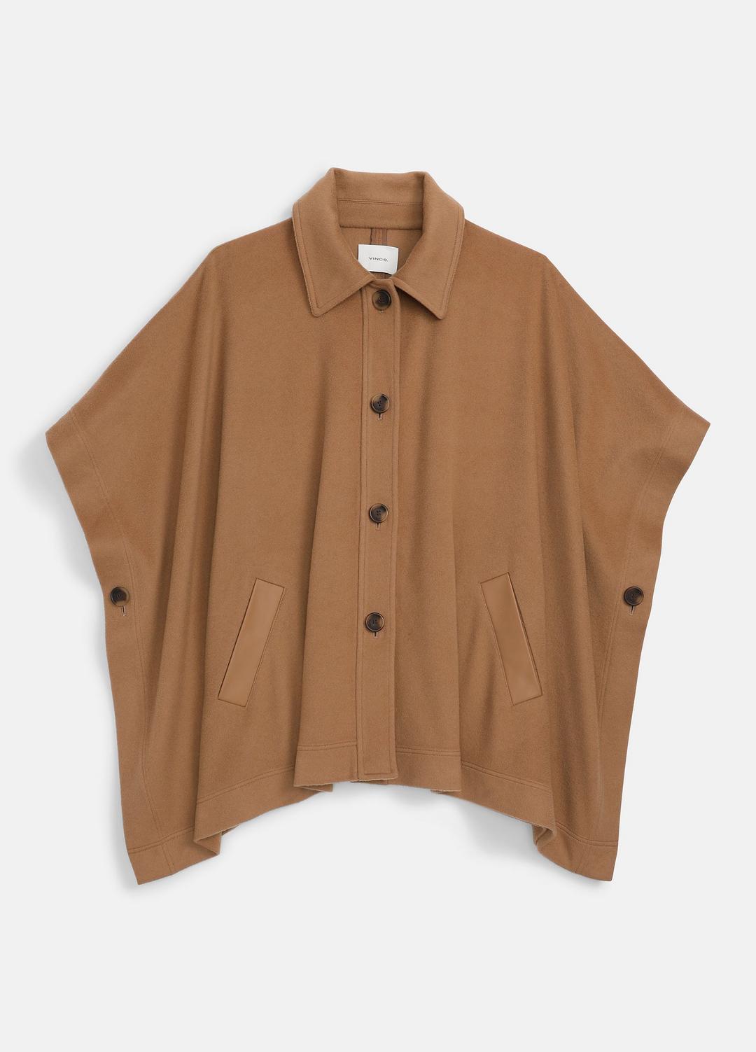 VINCE Women Leather-Trim Wool Cape in Accessories CAMEL
