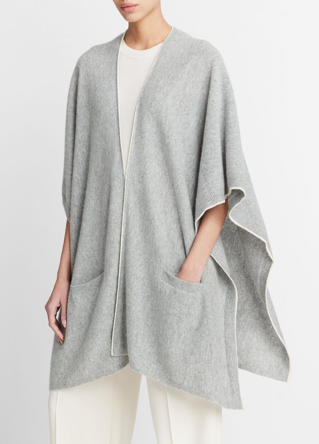 VINCE Women Tipped Jersey-Knit Cashmere Cape in Sweaters MEDIUM GREY/OFF WHITE