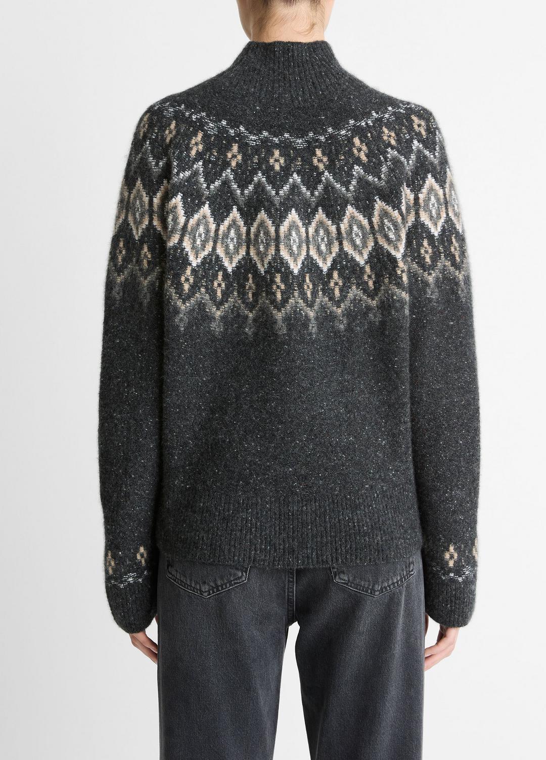 VINCE Women Fair Isle Donegal Cashmere Turtleneck Sweater in Turtleneck HEATHER CHARCOAL COMBO