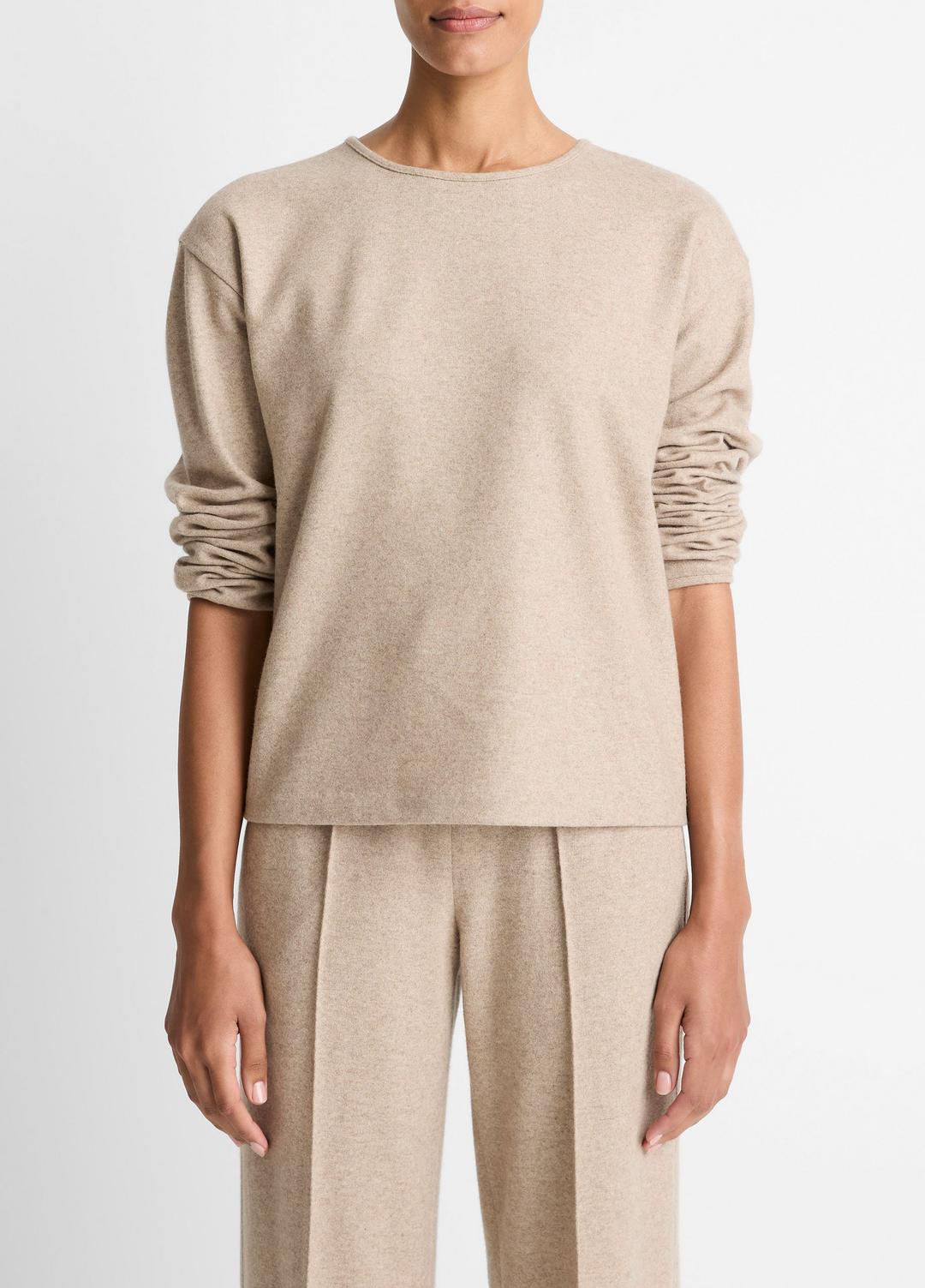 VINCE Women Italian Wool-Blend Lounge Pullover in Sweatshirts & Hoodies HEATHER MARZIPAN