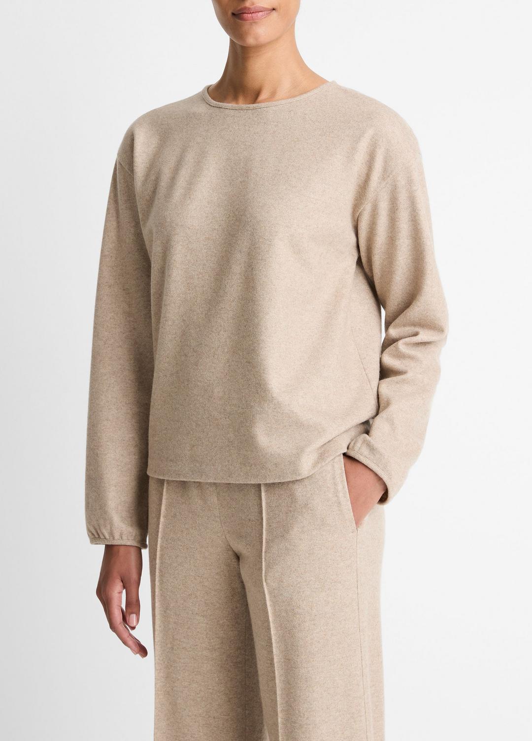 VINCE Women Italian Wool-Blend Lounge Pullover in Sweatshirts & Hoodies HEATHER MARZIPAN