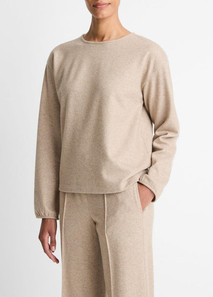 VINCE Women Italian Wool-Blend Lounge Pullover in Sweatshirts & Hoodies HEATHER MARZIPAN