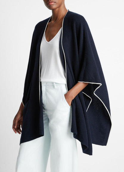 VINCE Women Tipped Jersey-Knit Cashmere Cape in Sweaters COASTAL BLUE/WHITE