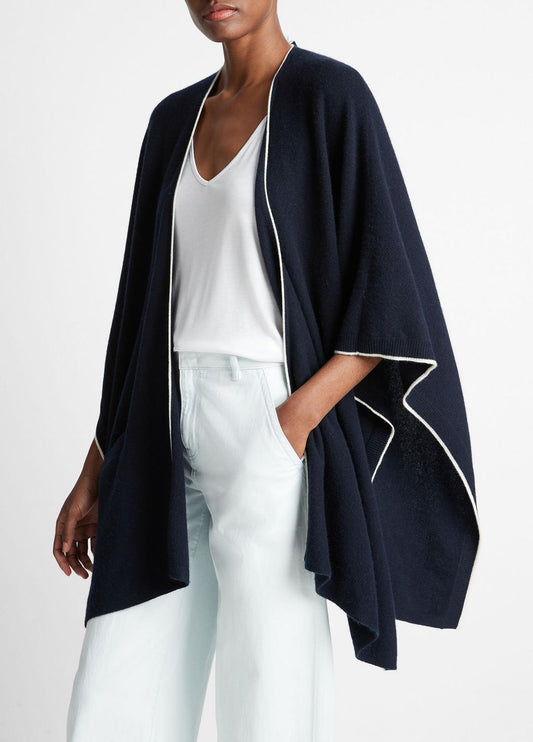 VINCE Women Tipped Jersey-Knit Cashmere Cape in Sweaters COASTAL BLUE/WHITE