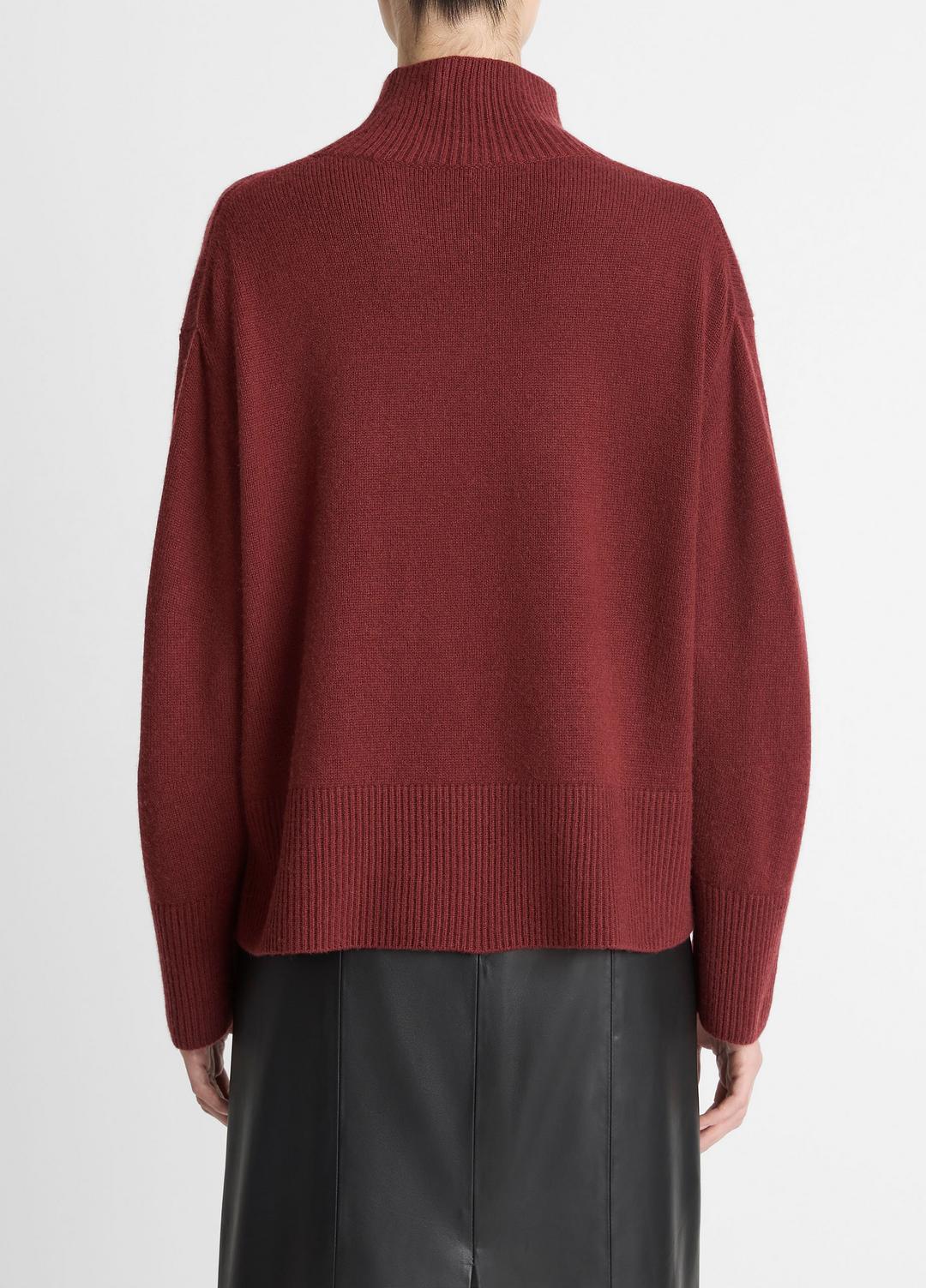 VINCE Women Wool-Cashmere Side-Slit Turtleneck Sweater in Turtleneck BORDEAUX