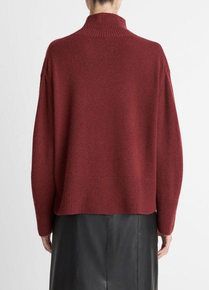 VINCE Women Wool-Cashmere Side-Slit Turtleneck Sweater in Turtleneck BORDEAUX