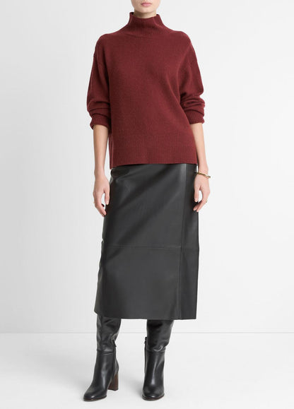 VINCE Women Wool-Cashmere Side-Slit Turtleneck Sweater in Turtleneck BORDEAUX