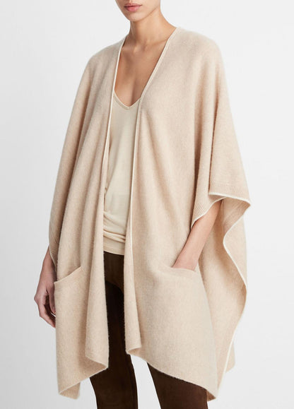 VINCE Women Tipped Jersey-Knit Cashmere Cape in Sweaters OAK/WHITE