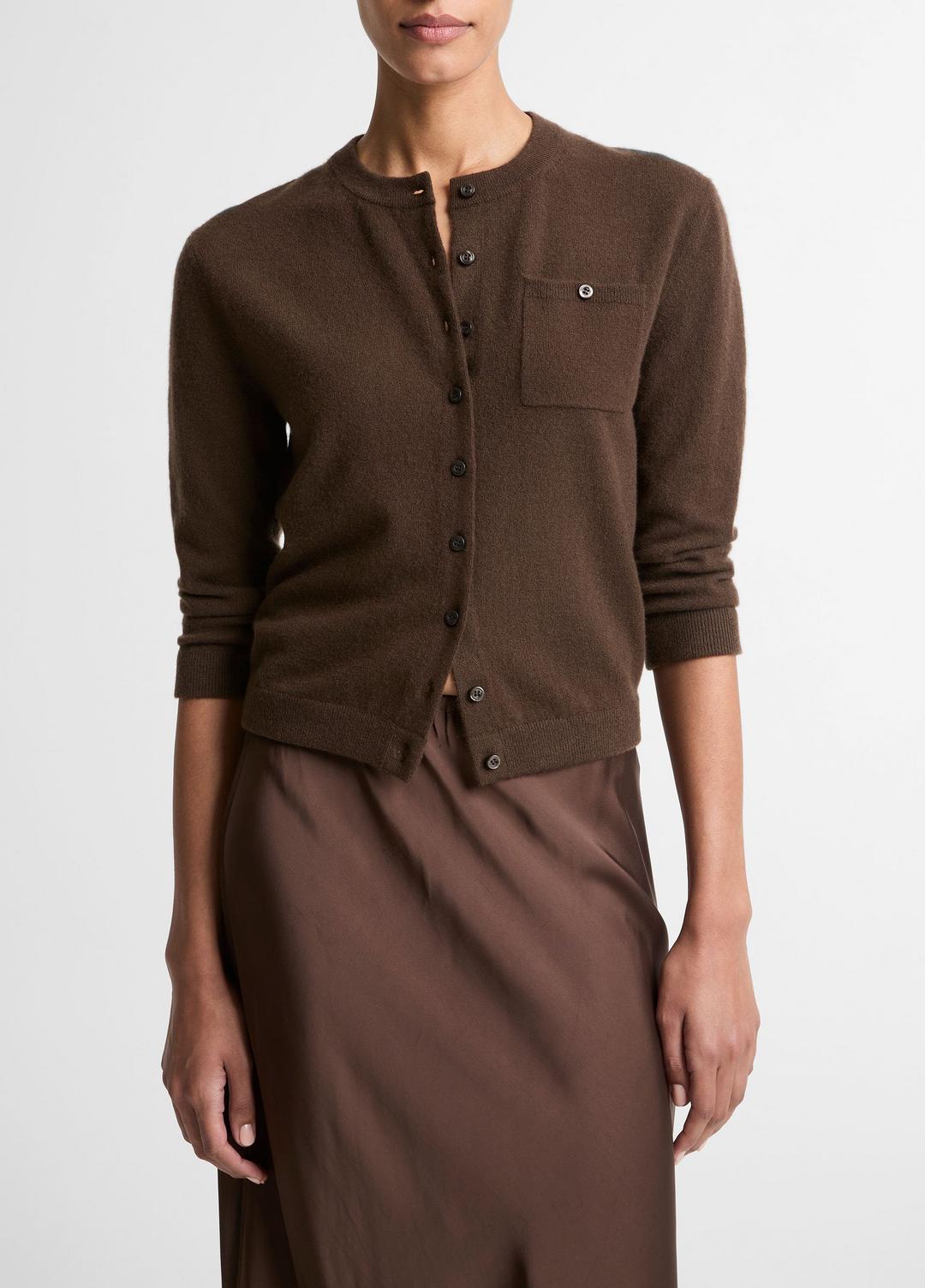 VINCE Women Wool & Cashmere-Blend Pocket Cardigan in Cardigans DARK BARK