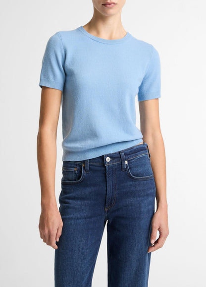 VINCE Women Wool & Cashmere-Blend Short-Sleeve Sweater in Crew Neck HYDRA