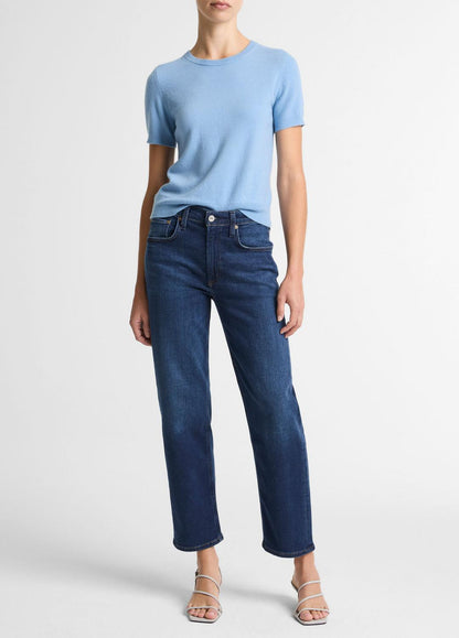 VINCE Women Wool & Cashmere-Blend Short-Sleeve Sweater in Crew Neck HYDRA