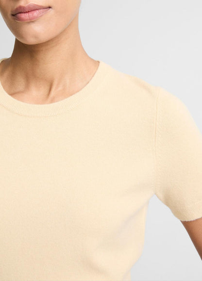 VINCE Women Wool & Cashmere-Blend Short-Sleeve Sweater in Crew Neck CHAMOMILE