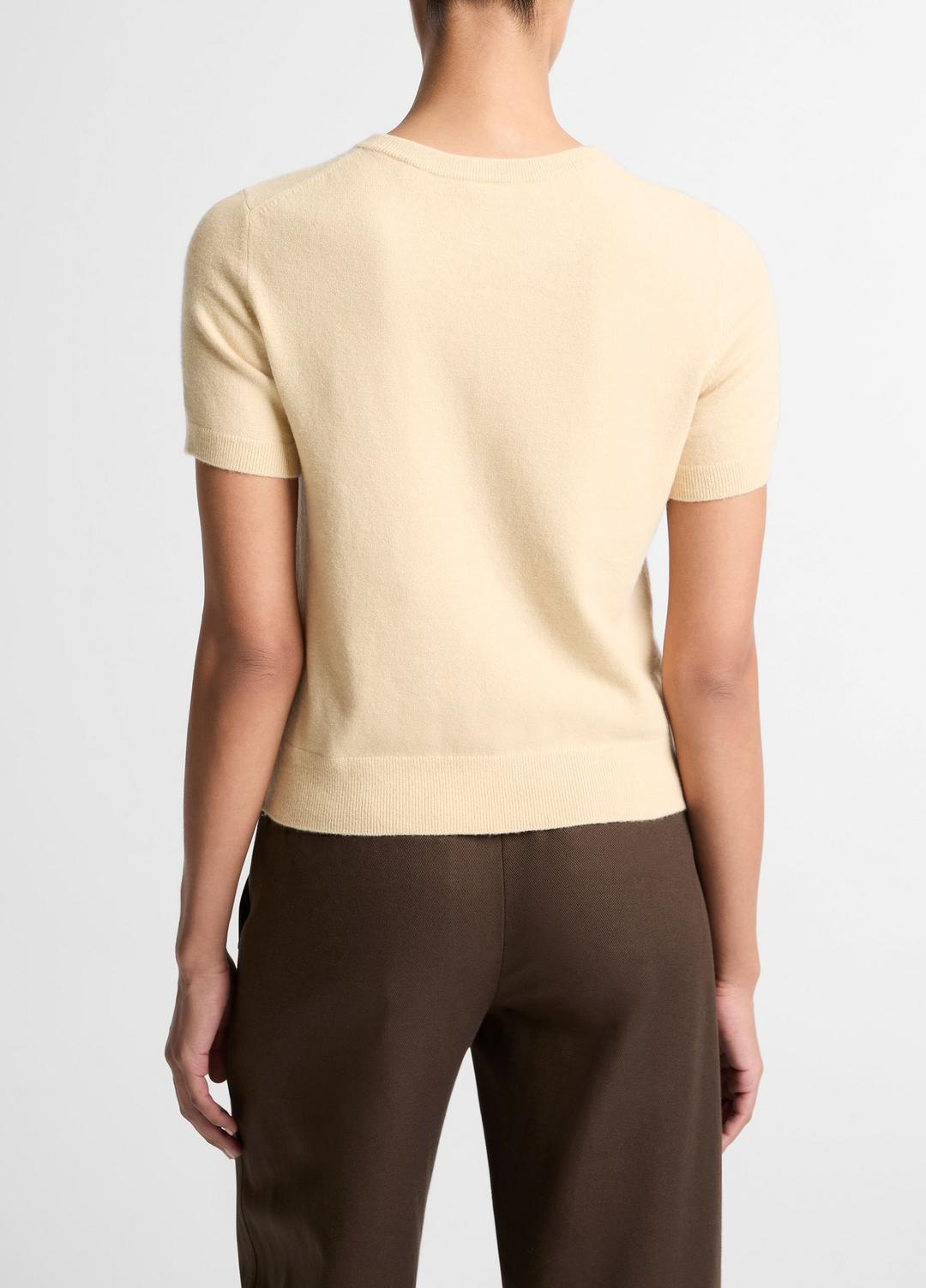 VINCE Women Wool & Cashmere-Blend Short-Sleeve Sweater in Crew Neck CHAMOMILE