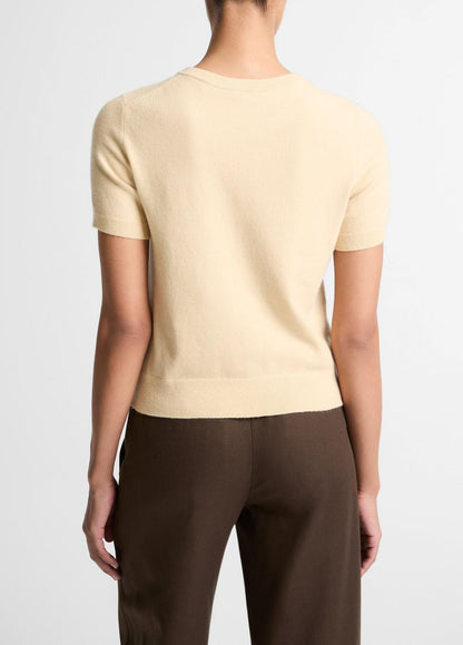 VINCE Women Wool & Cashmere-Blend Short-Sleeve Sweater in Crew Neck CHAMOMILE