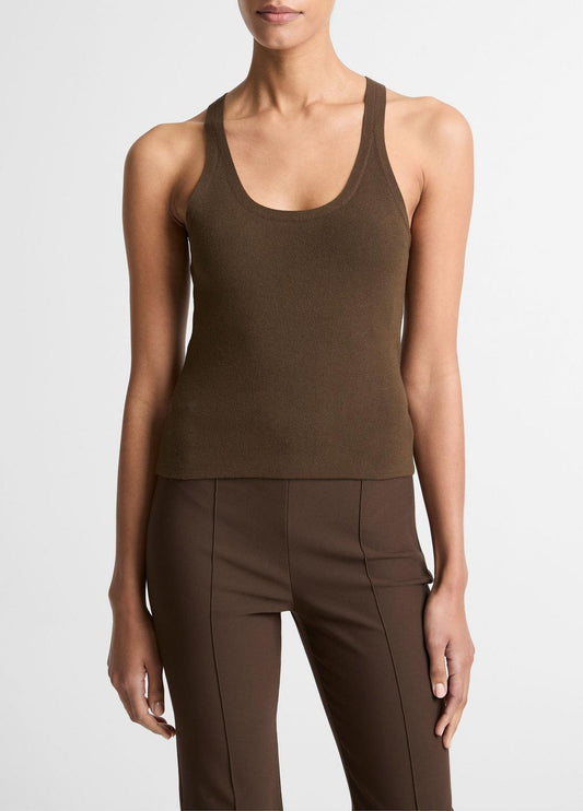 VINCE Women Milano-Stitch Scoop-Neck Sweater Tank in Tank Tops DARK BARK