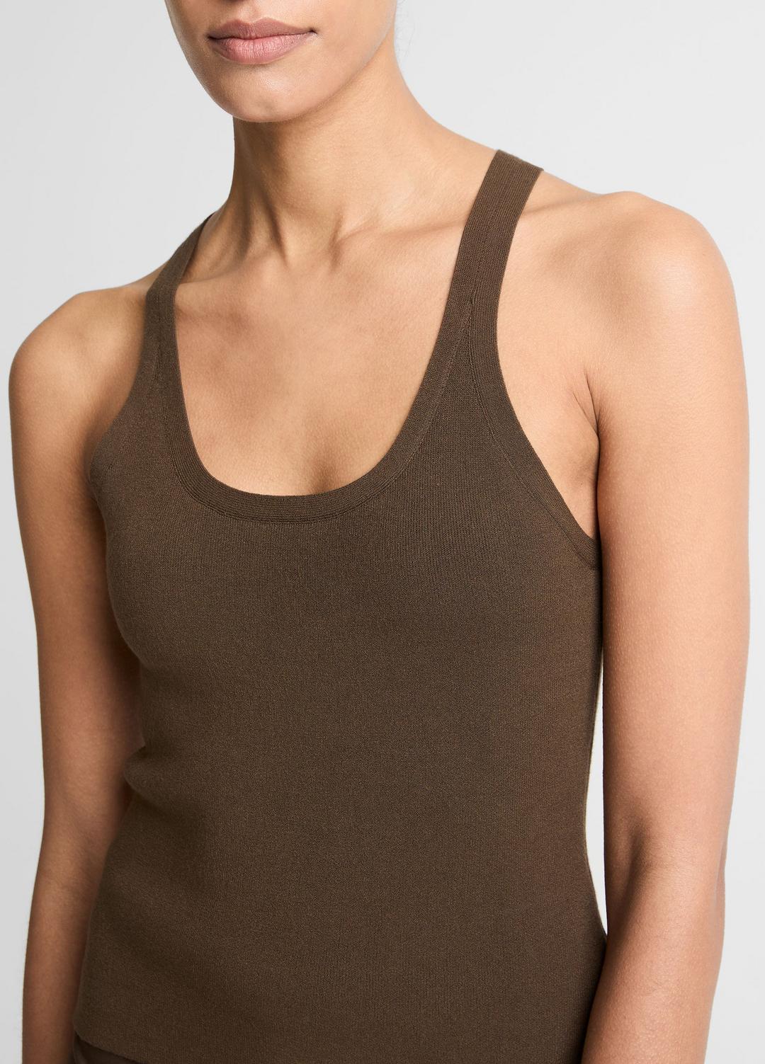 VINCE Women Milano-Stitch Scoop-Neck Sweater Tank in Tank Tops DARK BARK