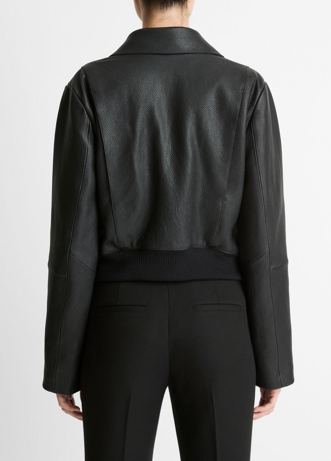 VINCE Women Shearling-Trim Shrunken Leather Jacket in Leather Jackets BLACK