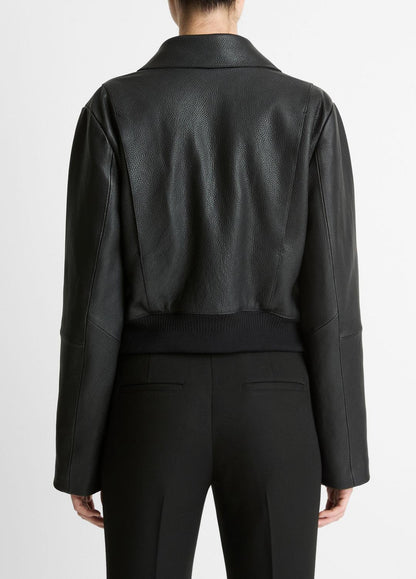 VINCE Women Shearling-Trim Shrunken Leather Jacket in Leather Jackets BLACK