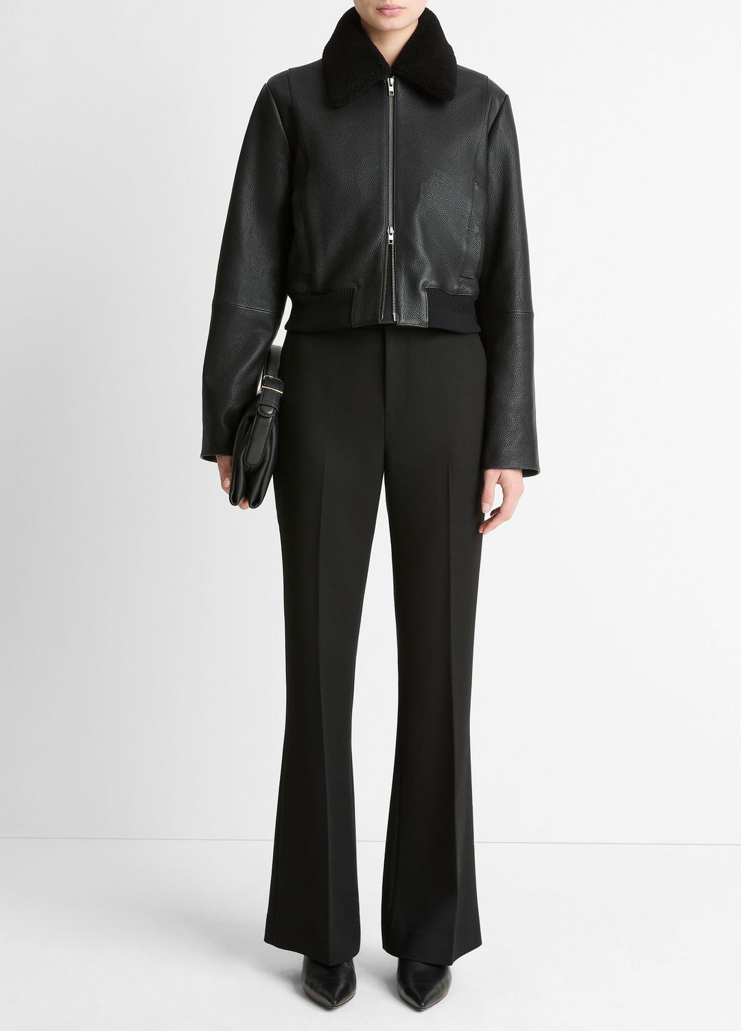 VINCE Women Shearling-Trim Shrunken Leather Jacket in Leather Jackets BLACK