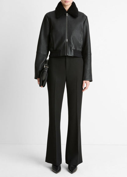 VINCE Women Shearling-Trim Shrunken Leather Jacket in Leather Jackets BLACK