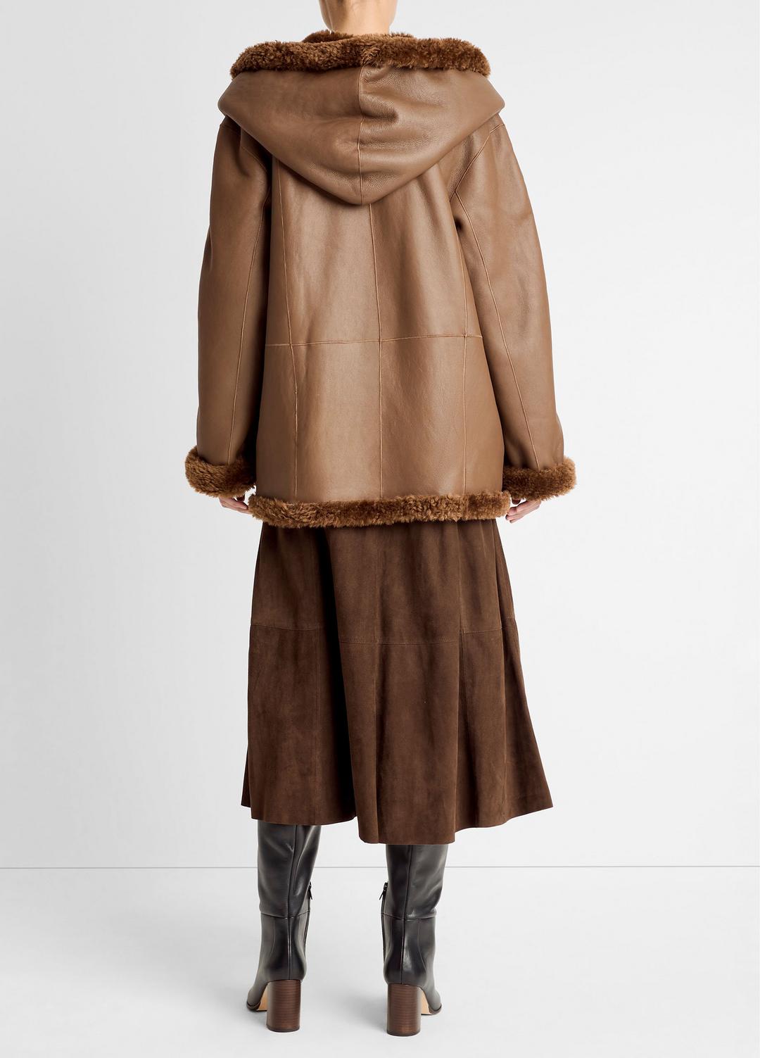 VINCE Women Shearling Hooded Jacket in Jackets COGNAC ESPRESSO COMB