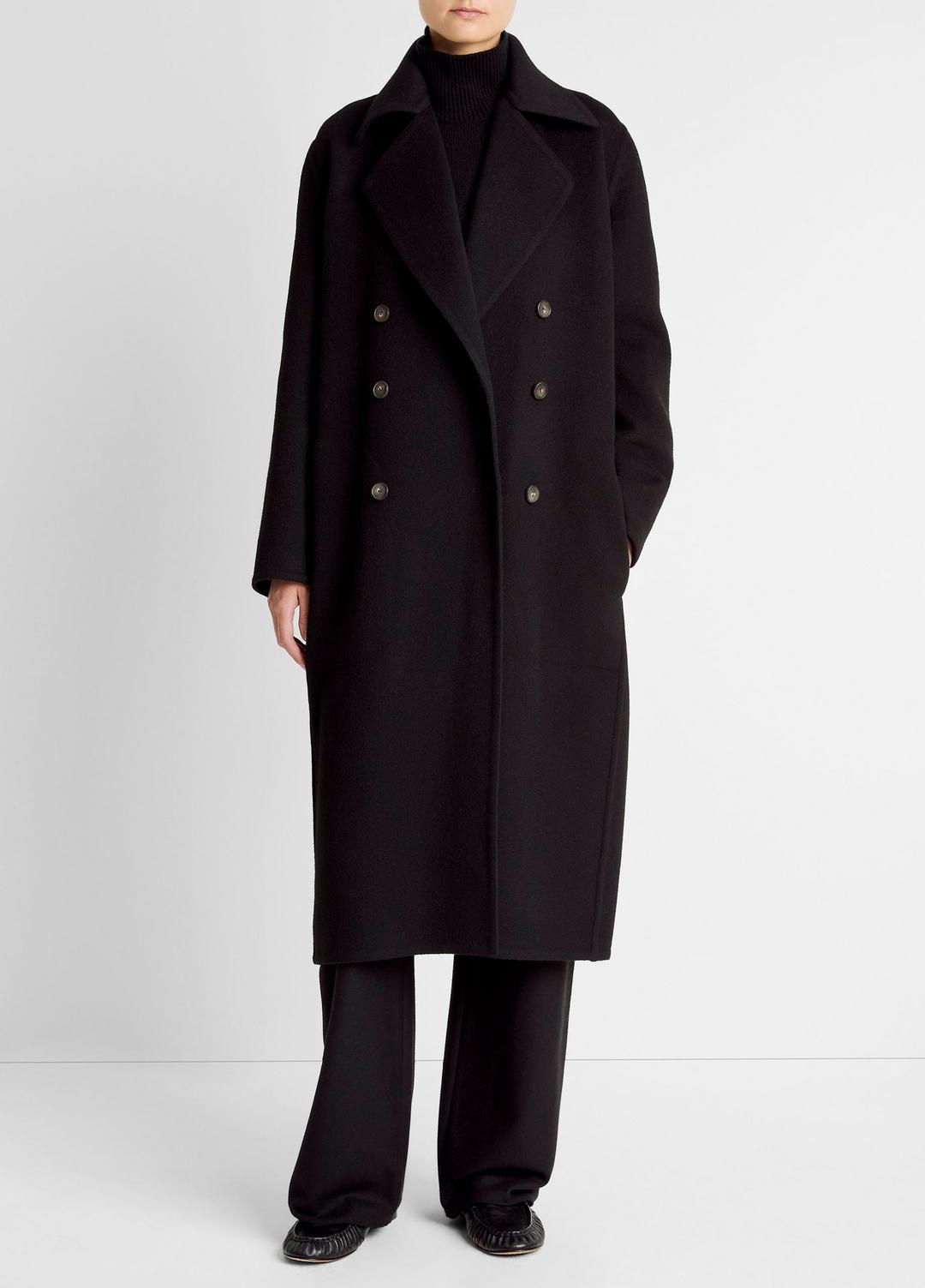 VINCE Women Wool-Blend Double-Breasted Long Coat in Coats BLACK
