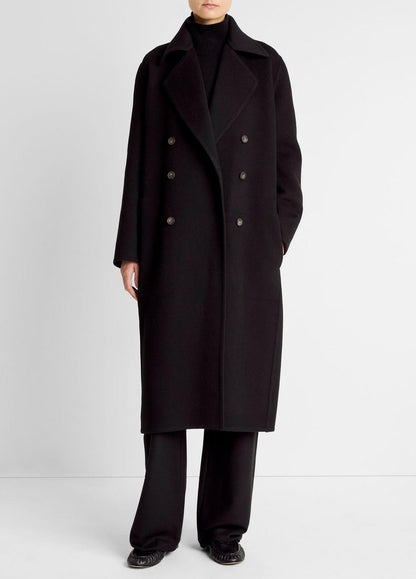 VINCE Women Wool-Blend Double-Breasted Long Coat in Coats BLACK