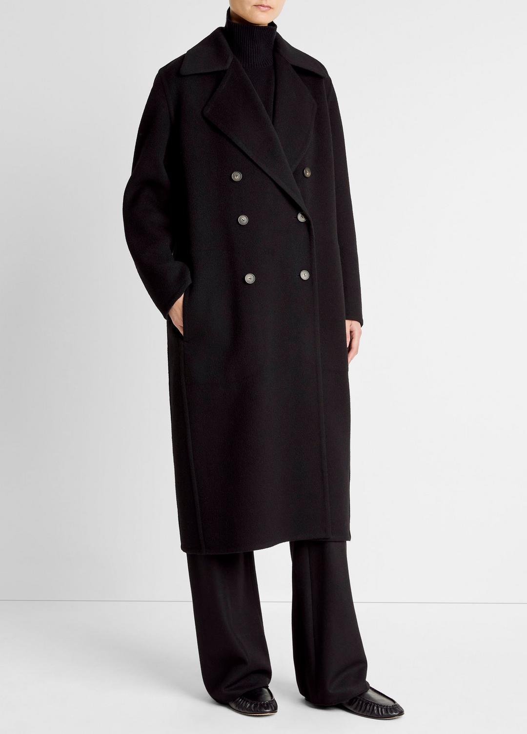VINCE Women Wool-Blend Double-Breasted Long Coat in Coats BLACK