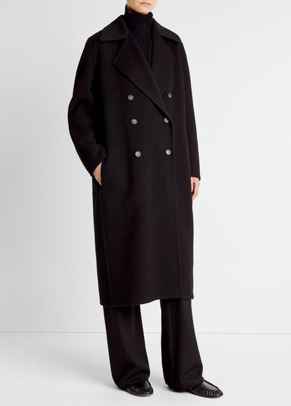 VINCE Women Wool-Blend Double-Breasted Long Coat in Coats BLACK