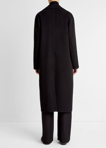 VINCE Women Wool-Blend Double-Breasted Long Coat in Coats BLACK