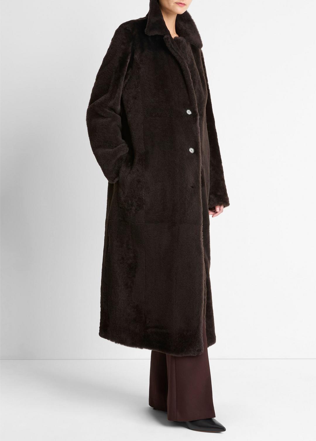 VINCE Women Shearling Long Coat in Coats DARK UMBER