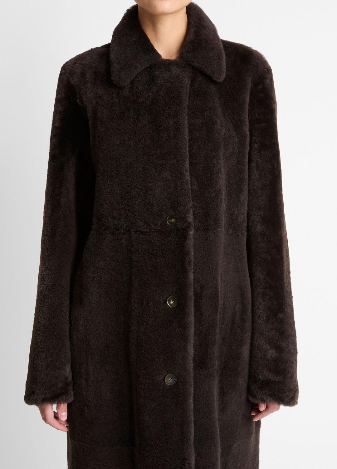 VINCE Women Shearling Long Coat in Coats DARK UMBER