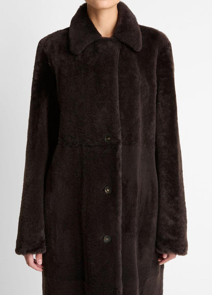 VINCE Women Shearling Long Coat in Coats DARK UMBER