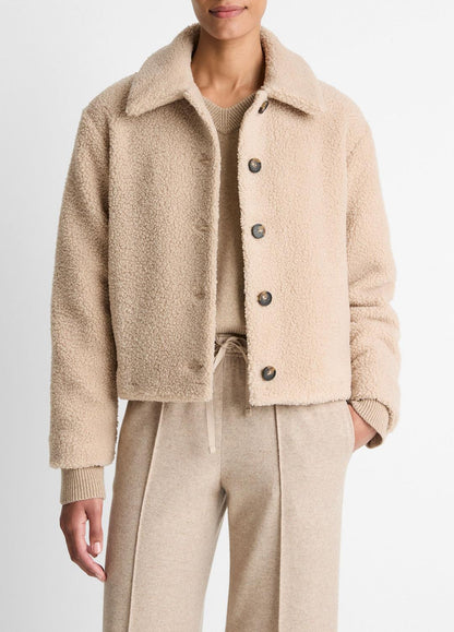 VINCE Women Collared Sherpa Jacket in Jackets MARZIPAN
