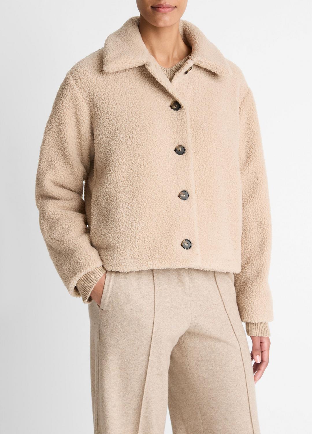 VINCE Women Collared Sherpa Jacket in Jackets MARZIPAN