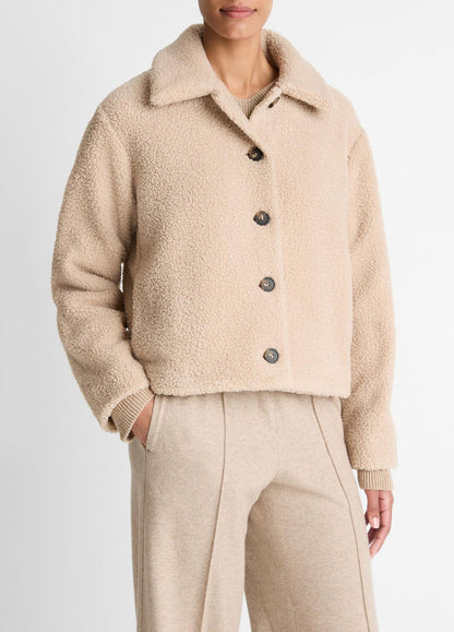VINCE Women Collared Sherpa Jacket in Jackets MARZIPAN