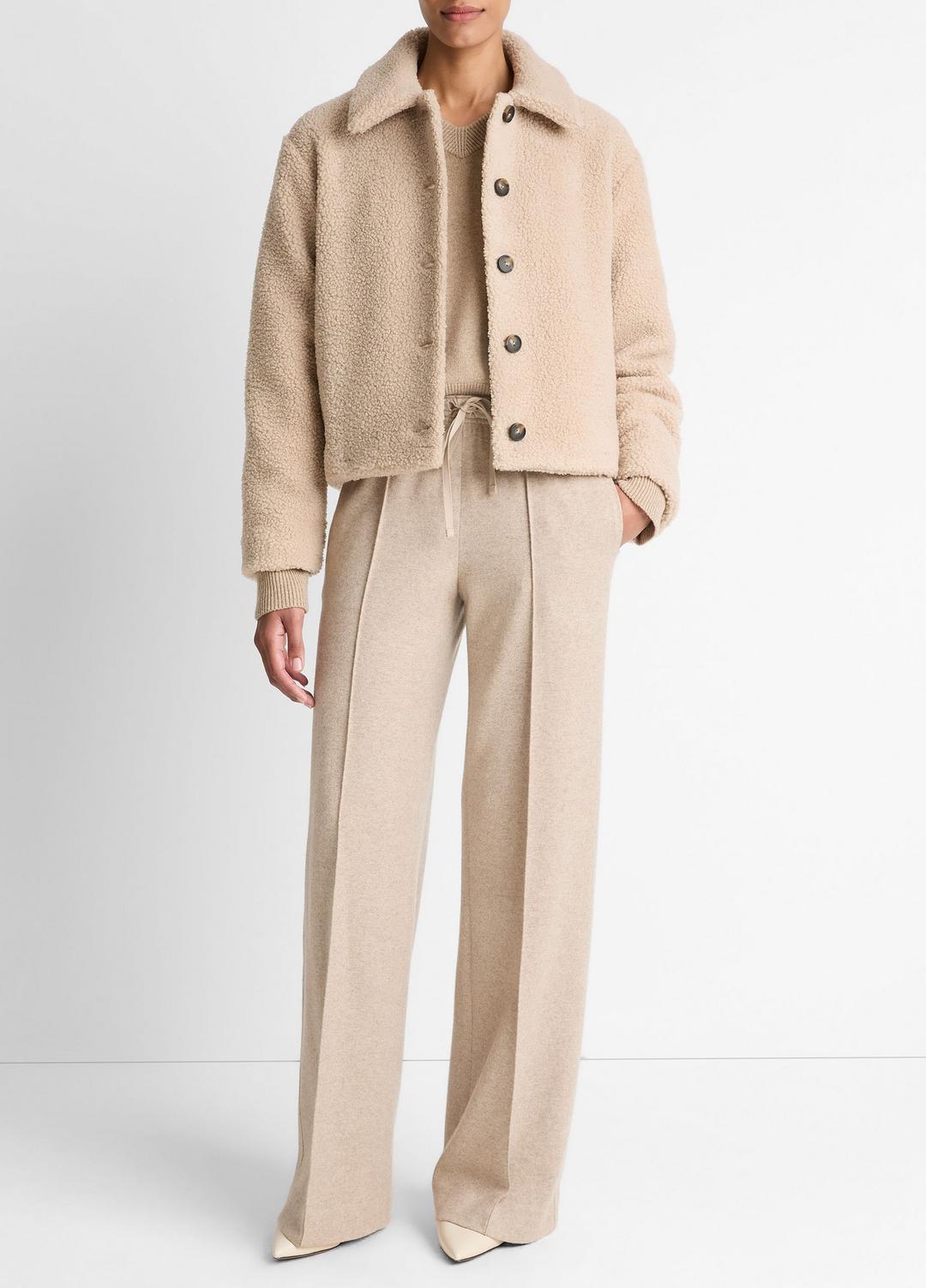 VINCE Women Collared Sherpa Jacket in Jackets MARZIPAN