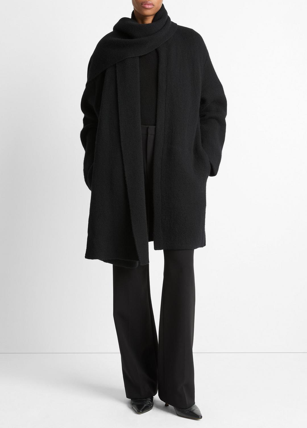 VINCE Women Draped-Scarf Wool-Blend Car Coat in Coats BLACK