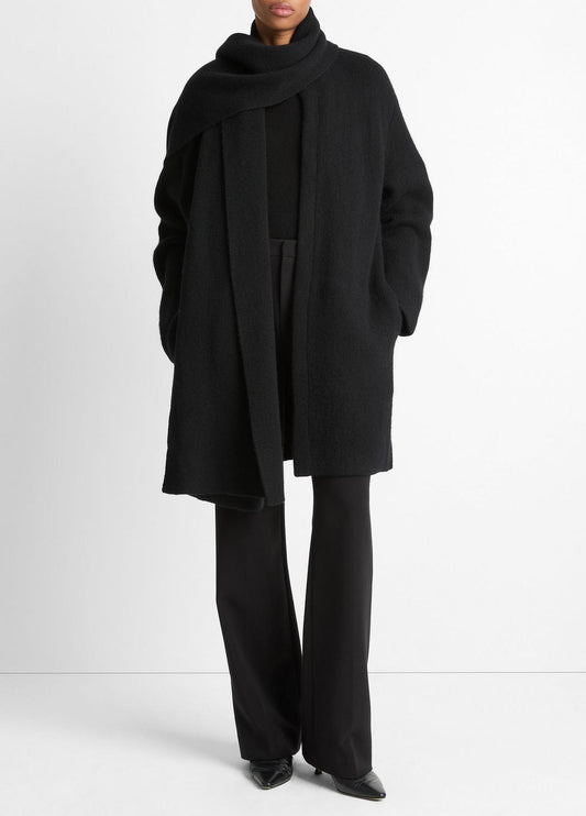 VINCE Women Draped-Scarf Wool-Blend Car Coat in Coats BLACK
