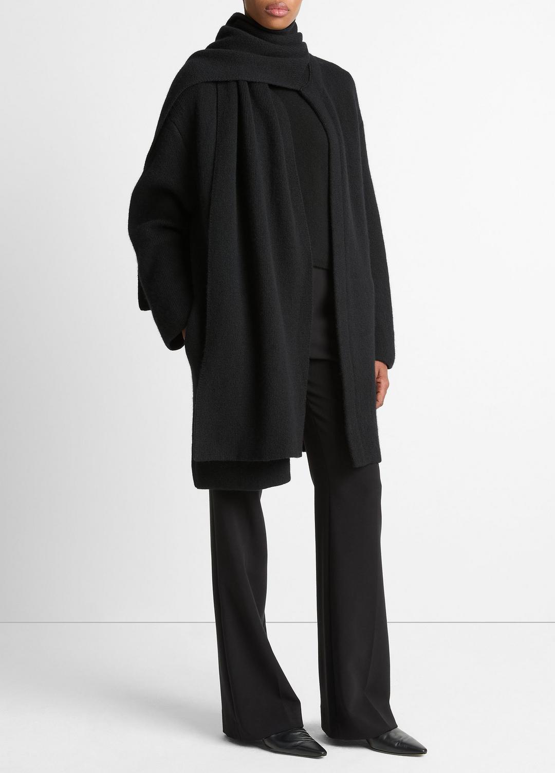 VINCE Women Draped-Scarf Wool-Blend Car Coat in Coats BLACK
