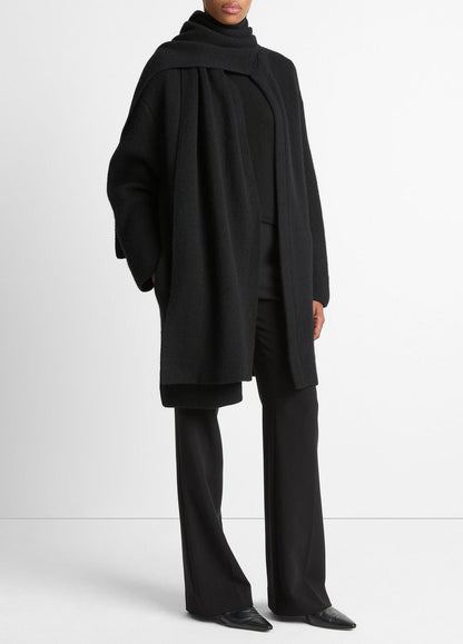 VINCE Women Draped-Scarf Wool-Blend Car Coat in Coats BLACK