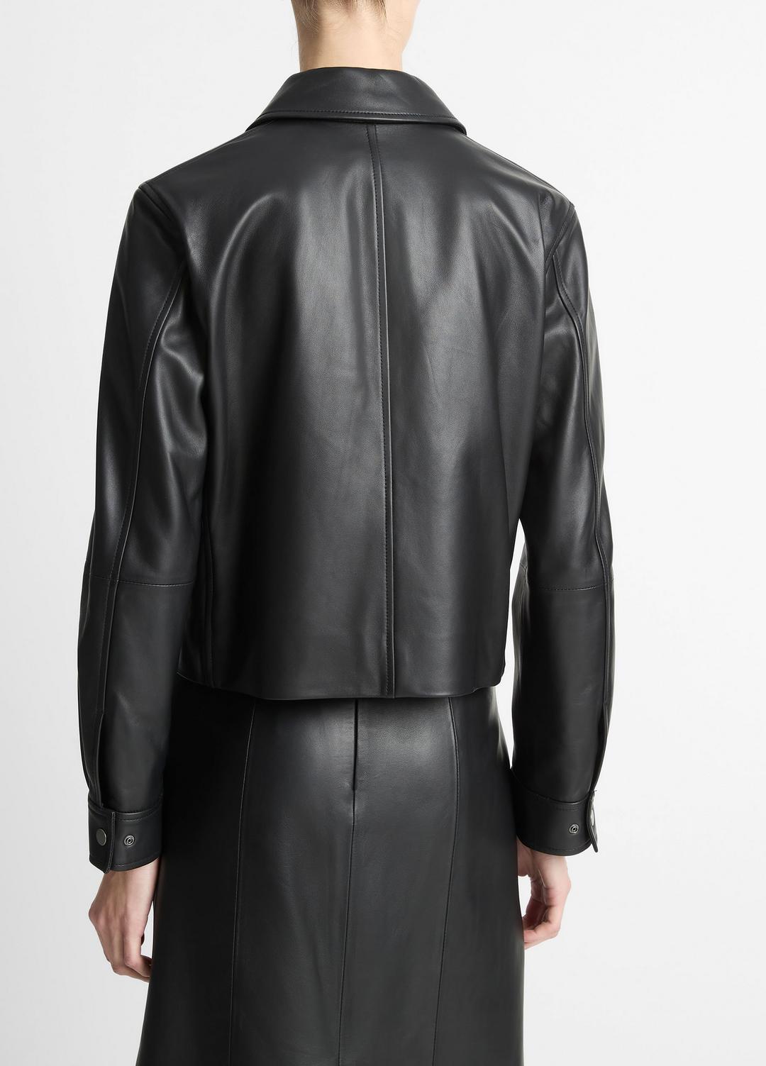 VINCE Women Leather Cropped Zip-Front Jacket in Jackets BLACK